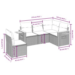 Salon de jardin 5 pcs avec coussins gris résine tressée 