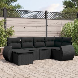 Salon de jardin 6 pcs avec coussins noir résine tressée 