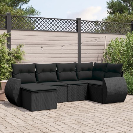 Salon de jardin 6 pcs avec coussins noir résine tressée 