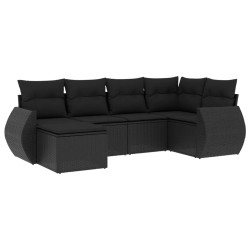 Salon de jardin 6 pcs avec coussins noir résine tressée 