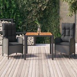 Ensemble à manger de jardin avec coussins 3 pcs Noir 