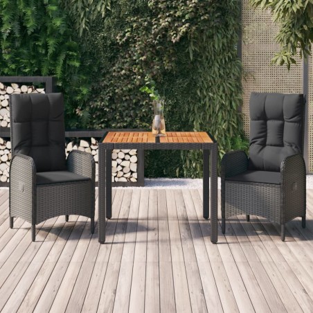 Ensemble à manger de jardin avec coussins 3 pcs Noir 