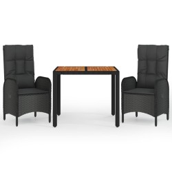 Ensemble à manger de jardin avec coussins 3 pcs Noir 
