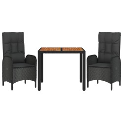 Ensemble à manger de jardin avec coussins 3 pcs Noir 