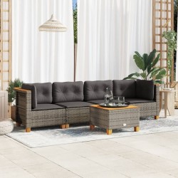 Salon de jardin 5 pcs avec coussins gris résine tressée 
