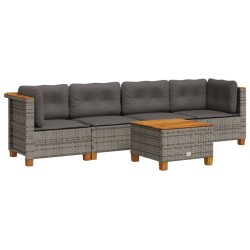 Salon de jardin 5 pcs avec coussins gris résine tressée 