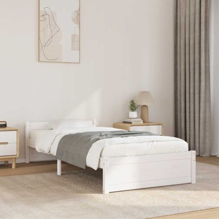 Cadre de lit sans matelas blanc bois massif 75x190 cm 
