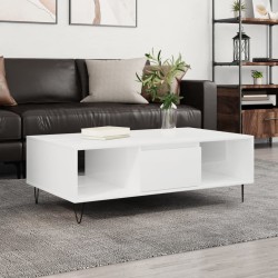 Table basse blanc brillant 104x60x35 cm bois d'ingénierie 
