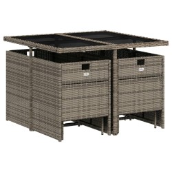 Ensemble à manger de jardin 9 pcs coussins gris résine tressée 