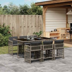 Ensemble à manger de jardin et coussins 7 pcs gris rotin 