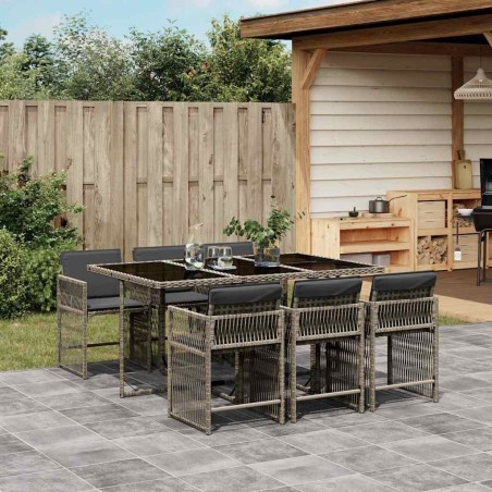 Ensemble à manger de jardin et coussins 7 pcs gris rotin 