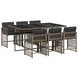 Ensemble à manger de jardin et coussins 7 pcs gris rotin 