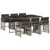 Ensemble à manger de jardin et coussins 7 pcs gris rotin 