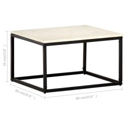 Table basse Blanc 60x60x35 cm Pierre véritable texture marbre 