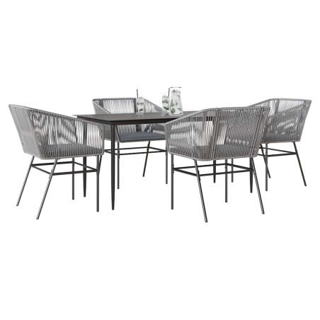 Ensemble à manger jardin coussins 5 pcs gris poly rotin verre 