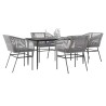 Ensemble à manger jardin coussins 5 pcs gris poly rotin verre 
