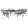 Ensemble à manger jardin coussins 5 pcs gris poly rotin verre 