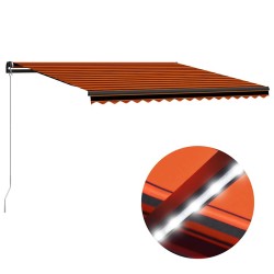 Auvent manuel rétractable avec LED 450x300 cm Orange et marron 