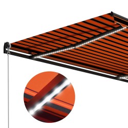 Auvent manuel rétractable avec LED 450x300 cm Orange et marron 