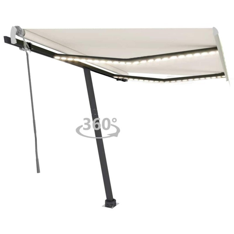 Auvent manuel rétractable avec LED 350x250 cm Crème 