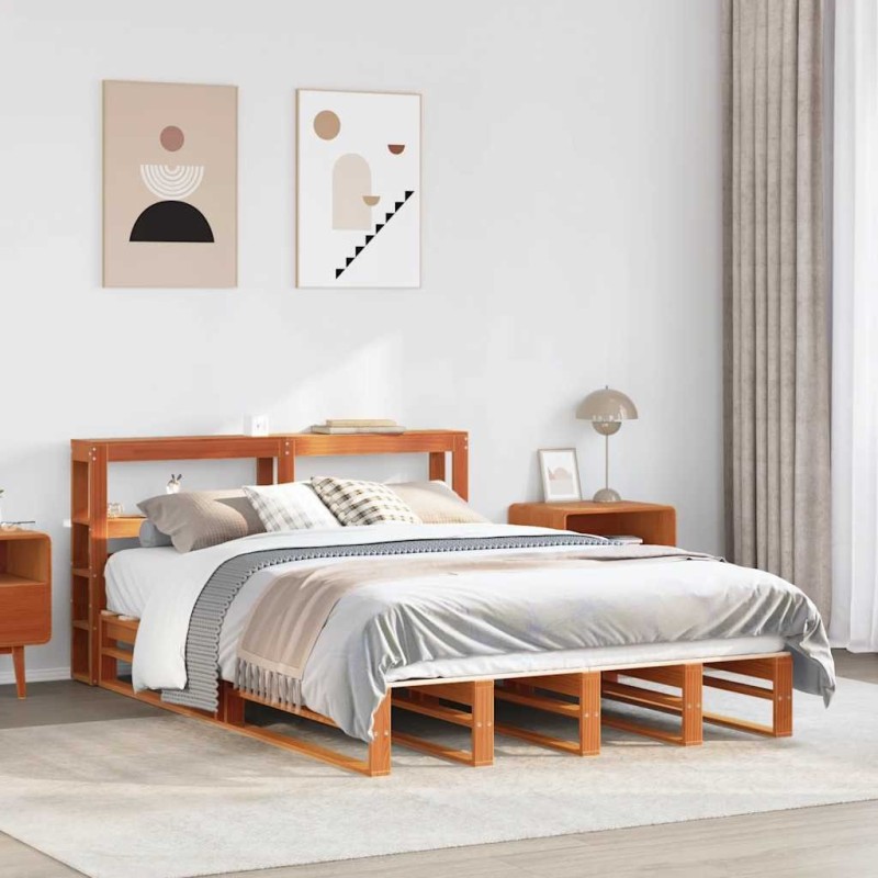 Cadre de lit sans matelas cire marron 160x200cm bois pin massif 