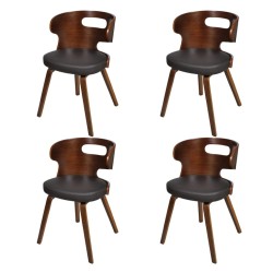 Chaises à manger lot de 4 marron bois courbé et similicuir 