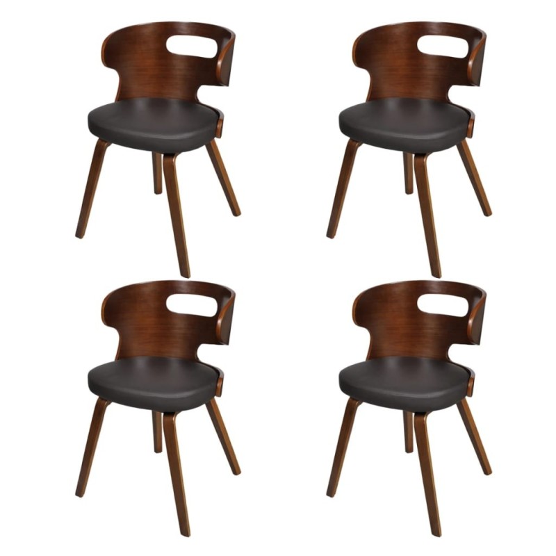 Chaises à manger lot de 4 marron bois courbé et similicuir 