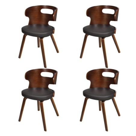 Chaises à manger lot de 4 marron bois courbé et similicuir 