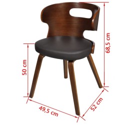 Chaises à manger lot de 4 marron bois courbé et similicuir 