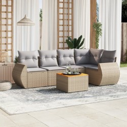Salon de jardin avec coussins 6 pcs beige résine tressée 