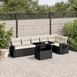 Salon de jardin 7 pcs avec coussins noir résine tressée 