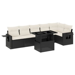 Salon de jardin 7 pcs avec coussins noir résine tressée 
