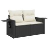 Salon de jardin 7 pcs avec coussins noir résine tressée 