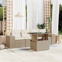 Salon de jardin avec coussins 5 pcs beige résine tressée 