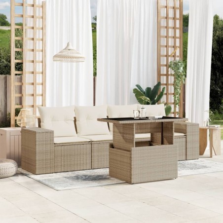 Salon de jardin avec coussins 5 pcs beige résine tressée 