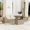 Salon de jardin avec coussins 5 pcs beige résine tressée 