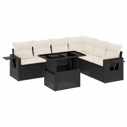 Salon de jardin 7 pcs avec coussins noir résine tressée 