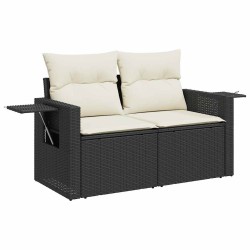 Salon de jardin 7 pcs avec coussins noir résine tressée 
