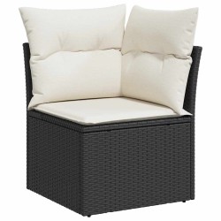 Salon de jardin 7 pcs avec coussins noir résine tressée 