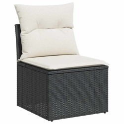 Salon de jardin 7 pcs avec coussins noir résine tressée 