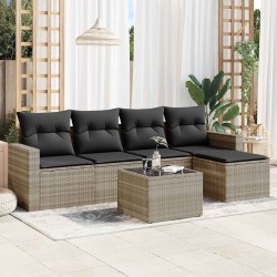 Salon de jardin 6 pcs avec coussins gris clair résine tressée 