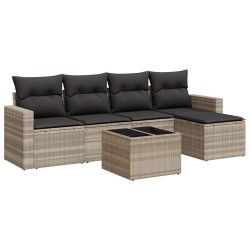 Salon de jardin 6 pcs avec coussins gris clair résine tressée 
