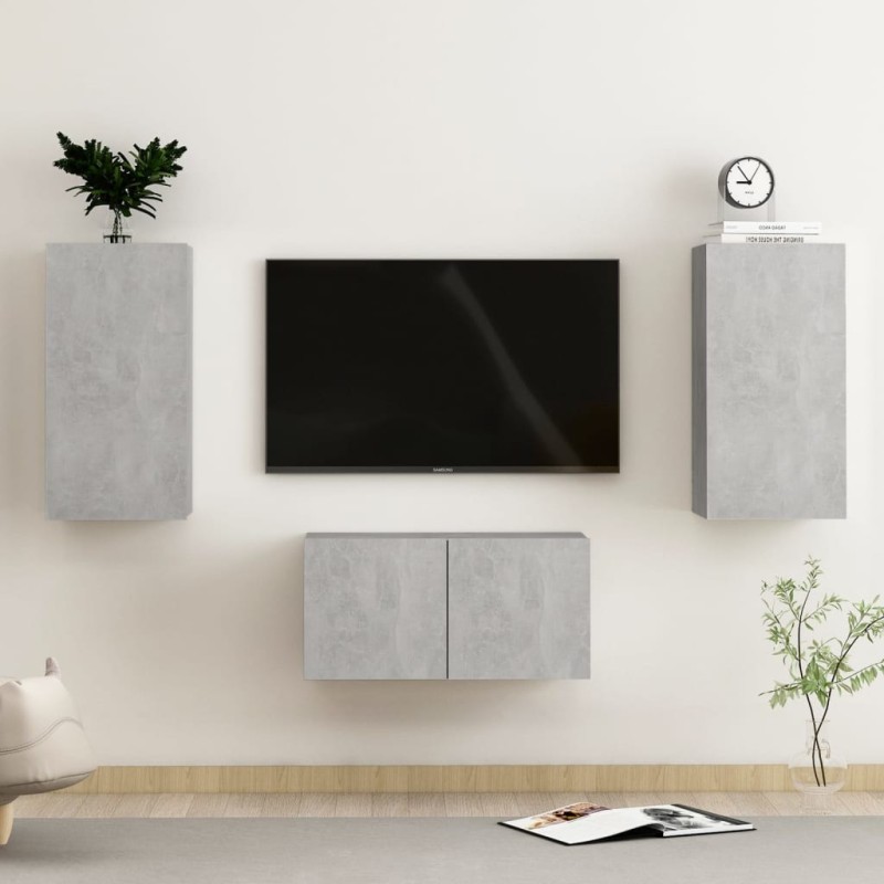 Ensemble de meubles TV 3 pcs Gris béton Bois d'ingénierie Ensemble de meubles TV 3 pcs Gris béton Bois d'ingénierie