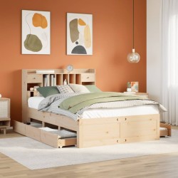 Lit bibliothèque sans matelas 160x200 cm bois massif de pin 