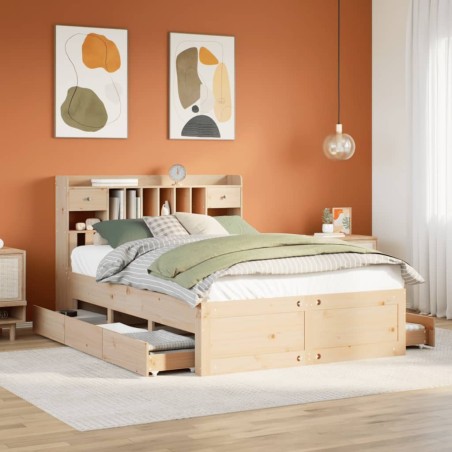 Lit bibliothèque sans matelas 160x200 cm bois massif de pin 