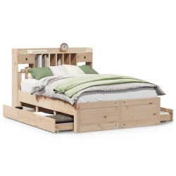 Lit bibliothèque sans matelas 160x200 cm bois massif de pin 