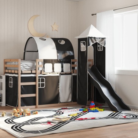 Lit superposé sans matelas avec toboggan blanc noir 90x200 cm 