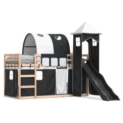 Lit superposé sans matelas avec toboggan blanc noir 90x200 cm 