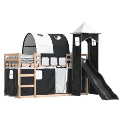 Lit superposé sans matelas avec toboggan blanc noir 90x200 cm 