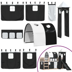 Lit superposé sans matelas avec toboggan blanc noir 90x200 cm 